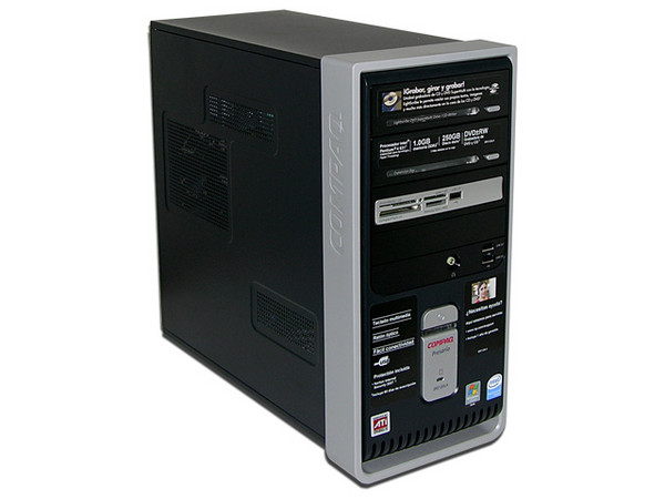 Computadora Compaq Presario SR2120LA,
Procesador Pentium 4 631 a 3.0 GHz,
Memoria de 1GB PC2-4200 DDR2,
D.D. de 250GB, Multi DVD±R/RW/RAM LightScribe,
Red, Módem, Windows Vista Home Basic,
No Incluye Monitor.