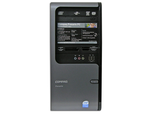 Computadora Compaq Presario SR5003LS,
Procesador Intel Pentium 4 641 HT (3.2 GHz),
Memoria 512MB (1 x 512) PC2-4200 DDR2,
D.D. de 160GB SATA, Super Multi DVD±R/RW LightScribe,
Red, Módem, No Incluye Sistema Operativo.
No Incluye Monitor