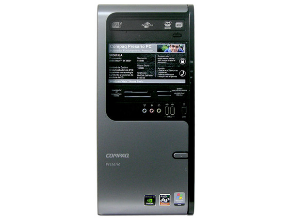 Computadora Compaq Presario SR5015LA,
Procesador AMD Athlon 64 Modelo 3800+ de 2.4Ghz,
Memoria 512MB PC2-4200 DDR2,
D.D. de 160GB, Super Multi DVD±R/RW/RAM,
Red 10/100, Módem 56K, Windows Vista Home Basic,
No Incluye Monitor.