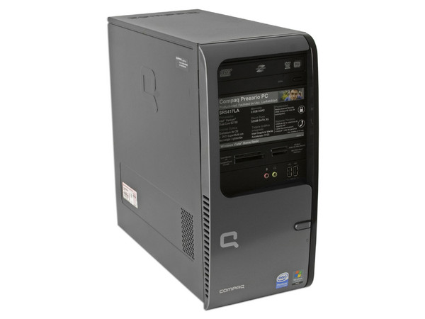 Computadora Compaq Presario SR5417LA,
Procesador Intel Pentium DualCore E2180 (2.0GHz),
Memoria de 2GB PC2-6400 DDR2,
D.D. de 320GB, SuperMulti DVD±R/RW,
Red, Módem, Windows Vista Home Basic,
No Incluye Monitor