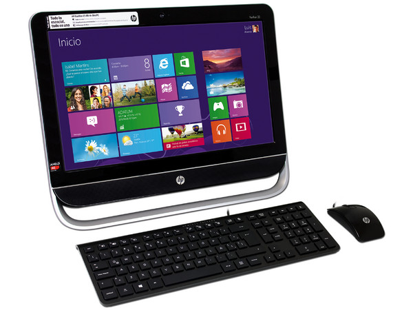 Computadora All-in-One HP 23-B230la,
Procesador AMD A6-5200 (2.0 GHz),
Memoria 6 GB DDR3, D.D. de 1 TB,
Video Radeon HD 8400,
DVD±R/RW DL, Red, 802.11b/g/n,
Windows 8 (64 Bits),
Pantalla LED de 23