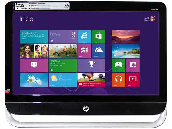 Computadora All-in-One HP 23-B230la,
Procesador AMD A6-5200 (2.0 GHz),
Memoria 6 GB DDR3, D.D. de 1 TB,
Video Radeon HD 8400,
DVD±R/RW DL, Red, 802.11b/g/n,
Windows 8 (64 Bits),
Pantalla LED de 23