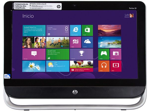 Computadora All-in-One HP Pavilion 20-B051LA,
Procesador Intel Pentium G 645T (2.5 GHz),
Memoria 4 GB DDR3, D.D. de 1 TB,
DVD±R/RW DL, Red 802.11b/g/n, Video Intel HD Graphics,
Windows 8 (64 bits),
Pantalla LED HD de 20