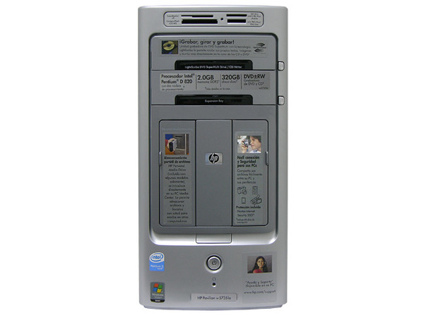 Computadora HP Pavilion w5735la,
Procesador Intel Pentium D 820 (2.8 Ghz),
Memoria 2GB PC2-4200 DDR2,
D.D. de 320 GB, DVD±R/RW/ LightScribe,
Red, Módem, Windows Vista Home Basic,
No Incluye Monitor