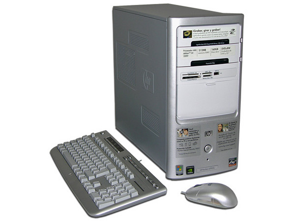 Computadora HP Pavilion a1705LA,
Procesador Athlon 64 3200+, 2.0 GHz,
Memoria 512MB PC2-4200 DDR2,
D.D. de 160 GB, Super Multi DVD±R/RW,
Red, Módem, Windows Vista Home Basic,
No Incluye Monitor