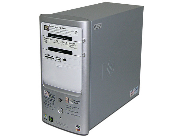 Computadora HP Pavilion a1705LA,
Procesador Athlon 64 3200+, 2.0 GHz,
Memoria 512MB PC2-4200 DDR2,
D.D. de 160 GB, Super Multi DVD±R/RW,
Red, Módem, Windows Vista Home Basic,
No Incluye Monitor