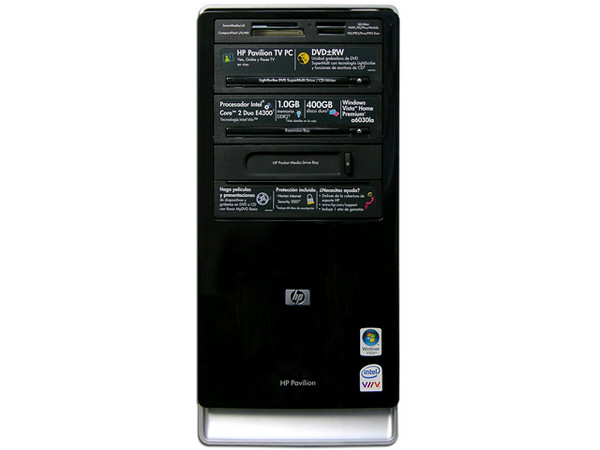 Computadora HP Media Center Pavilion a6030la,
Procesador Intel Core 2 Duo E4300 (1.8Ghz),
Memoria 1 GB (2 x 512) PC2-4200 DDR2,
D.D. de 400GB SATA, Super Multi DVD±R/RW LightScribe,
Red, Módem, Windows Vista Home Premium.
No Incluye Monitor