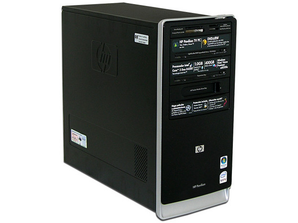 Computadora HP Media Center Pavilion a6030la,
Procesador Intel Core 2 Duo E4300 (1.8Ghz),
Memoria 1 GB (2 x 512) PC2-4200 DDR2,
D.D. de 400GB SATA, Super Multi DVD±R/RW LightScribe,
Red, Módem, Windows Vista Home Premium.
No Incluye Monitor
