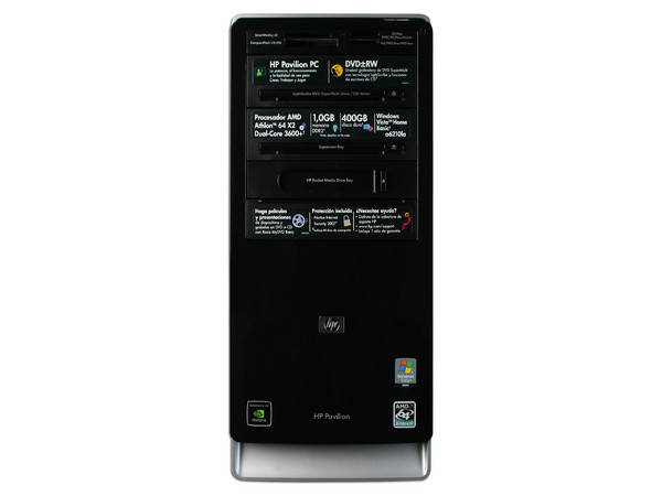 Computadora HP Pavilion PC TV a6210la,
Procesador AMD Athlon 64X2 DualCore 3600+ (1.9Ghz),
Memoria 1GB PC2-5300 DDR2,
D.D. de 400 GB, Super Multi DVD±R/RW/LightScribe,
Red, Módem, Windows Vista Home Basic.
No Incluye Monitor
