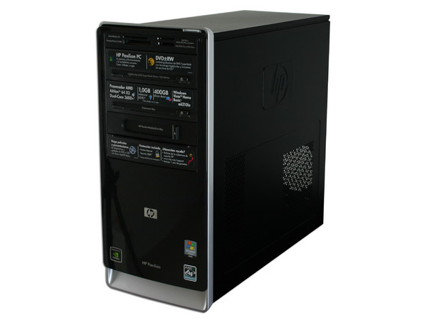 Computadora HP Pavilion PC TV a6210la,
Procesador AMD Athlon 64X2 DualCore 3600+ (1.9Ghz),
Memoria 1GB PC2-5300 DDR2,
D.D. de 400 GB, Super Multi DVD±R/RW/LightScribe,
Red, Módem, Windows Vista Home Basic.
No Incluye Monitor