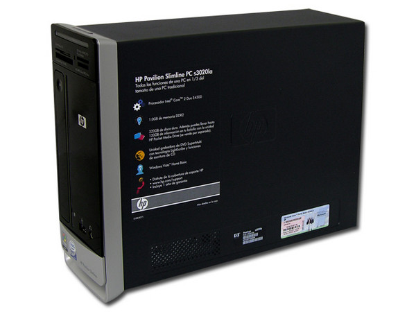 Computadora HP Pavilion Slimline s3020la,
Procesador Intel Core 2 Duo E4300 (1.8Ghz),
Memoria 1 GB (2 x 512) PC2-4200 DDR2,
D.D. de 320GB SATA, Super Multi DVD±R/RW LightScribe,
Red, Módem, Windows Vista Home Basic.
No Incluye Monitor