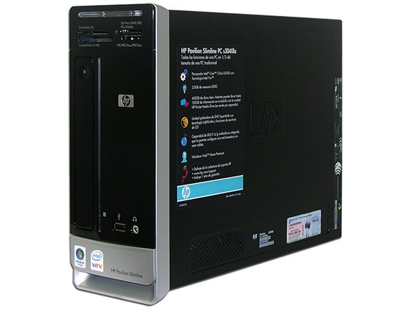 Computadora HP Pavilion Slimline s3040la,
Procesador Intel Core 2 Duo E4300, (1.8GHz),
Memoria 2GB PC2-4200 DDR2,
D.D. de 400 GB SATA, Super Multi DVD±R/RW LightScribe,
Red, Módem, Windows Vista Home Premium,
No Incluye Monitor