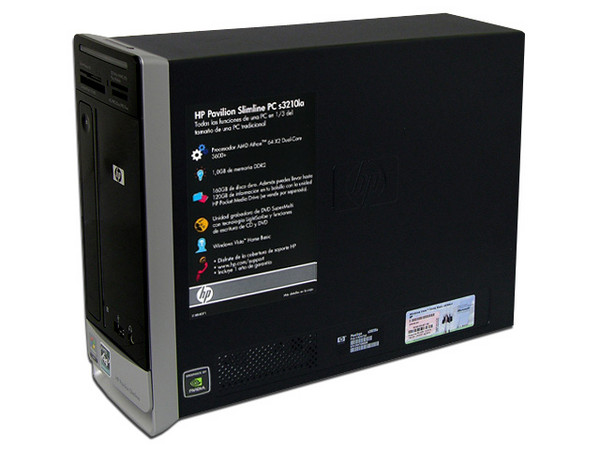 Computadora HP Pavilion Slimline s3210la,
Procesador AMD Athlon 64 X2 DualCore 3600+,
Memoria 1 GB (1x1024) PC2-5300 DDR2,
D.D. de 160GB SATA, Super Multi DVD±R/RW,
Red, Módem 56K, Windows Vista Home Basic,
No Incluye Monitor