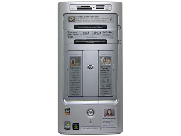Computadora HP Pavilion w5710la,
Procesador AMD Athlon 64 3500+ 2,2 GHz,
Memoria 1GB PC2-4200 DDR2,
D.D. de 250 GB, DVD±R/RW/ LightScribe,
Red, Módem, Windows Vista Home Basic,
No Incluye Monitor