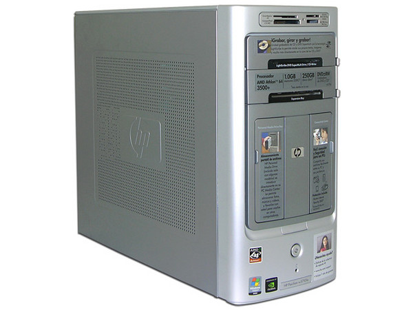 Computadora HP Pavilion w5710la,
Procesador AMD Athlon 64 3500+ 2,2 GHz,
Memoria 1GB PC2-4200 DDR2,
D.D. de 250 GB, DVD±R/RW/ LightScribe,
Red, Módem, Windows Vista Home Basic,
No Incluye Monitor