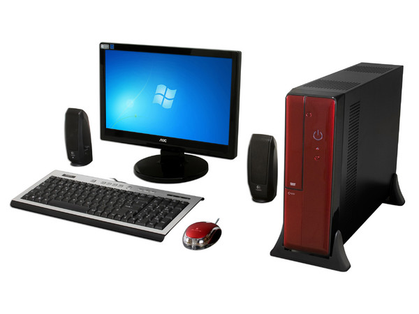 Computadora PC en Línea Slim 7 Roja,
Procesador AMD Sempron 140 a 2.7GHz,
Memoria de 2GB PC2-5300 DDR2,
D.D. de 500GB, Multi DVD±R/RW,
Monitor LCD AOC de 15.6