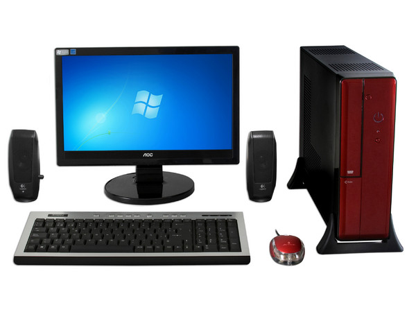 Computadora PC en Línea Slim 7 Roja,
Procesador AMD Sempron 140 a 2.7GHz,
Memoria de 2GB PC2-5300 DDR2,
D.D. de 500GB, Multi DVD±R/RW,
Monitor LCD AOC de 15.6