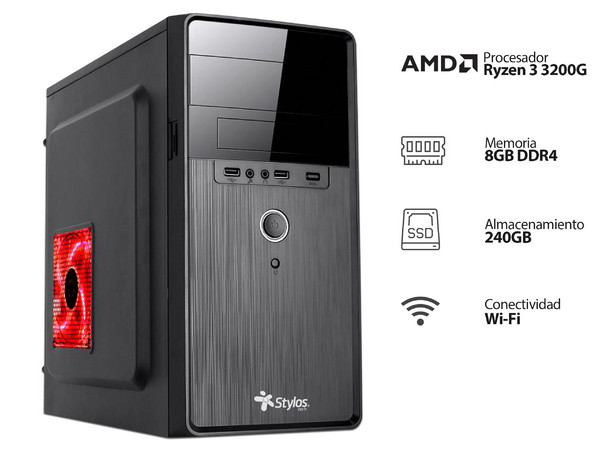 PC de Escritorio Powerbit Web BASIC X-I:
Procesador AMD Ryzen 3 3200G (hasta 4.0 GHz),
Memoria de 8GB DDR4,
SSD de 240GB,
Video Radeon Vega 8,
Red Ethernet Gigabit, Wi-Fi,
S.O. Windows 11 Home (Versión de prueba)