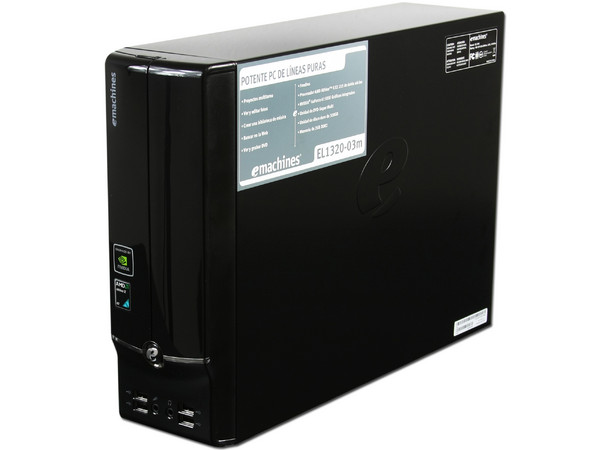 Mini Computadora Emachines EL1320-03M,
Procesador Athlon II X2 215 (2.7GHz),
Memoria 2GB PC2-6400 DDR2,
D.D. de 320GB, DVD±R/RW,
Red, No incluye Sistema Operativo,
No Incluye Monitor.