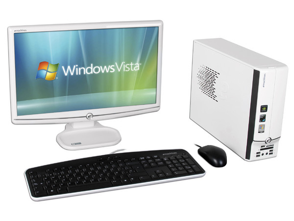 Mini Computadora eMachines EL1300-02m,
Procesador AMD Athlon LE-1640 (2.6 GHz),
Memoria de 2GB DDR2,
D.D. de 320GB, SuperMulti DVD±R/RW,
Red, Lector de Memorias, Windows Vista Home Basic,
Monitor LCD Wide 18.5