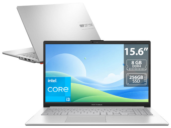 Laptop ASUS VivoBook Go 15 E1504GA:
Procesador Intel Core i3 N305 (hasta 3.8 Ghz),
Memoria de 8GB DDR4,
SSD de 256GB,
Pantalla de 15.6
