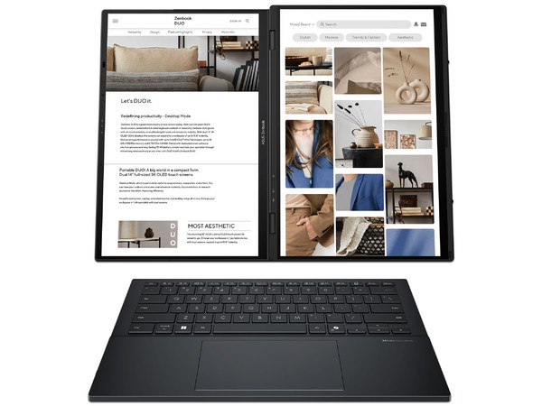 Laptop ASUS Zenbook Duo UX8406CA-QL429X:
Procesador Intel Core Ultra 7 255H (hasta 5.1 GHz),
Memoria de 16GB LPDDR5,
SSD de 1TB,
Pantalla de 14