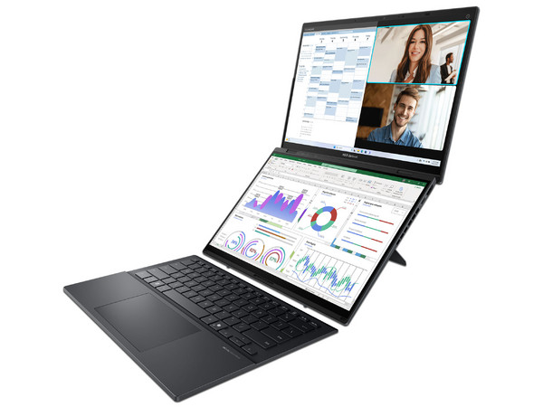 Laptop ASUS Zenbook Duo UX8406CA-QL429X:
Procesador Intel Core Ultra 7 255H (hasta 5.1 GHz),
Memoria de 16GB LPDDR5,
SSD de 1TB,
Pantalla de 14