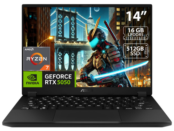 Laptop ASUS TUF Gaming 14:
Procesador AMD Ryzen 7 260 (hasta 5.1 GHz),
Memoria de 16GB LPDDR5,
SSD de 512GB,
Pantalla de 14