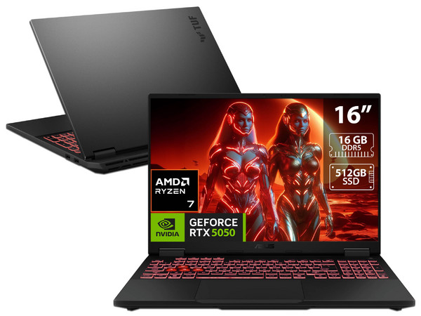 Laptop ASUS TUF Gaming A16:
Procesador AMD Ryzen 7 260 (hasta 5.1 GHz),
Memoria de 16GB DDR5,
SSD de 512GB,
Pantalla de 16