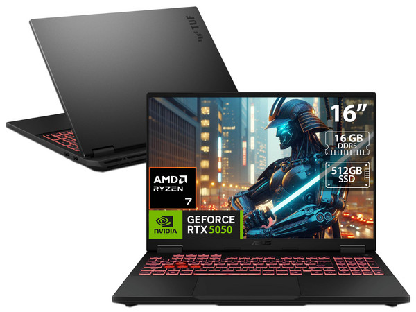 Laptop Gamer ASUS TUF Gaming FA608UH:
Procesador AMD Ryzen 7 260 (hasta 5.1 GHz), 
Memoria de 16GB DDR5, 
SSD de 512GB, 
Pantalla de 16
