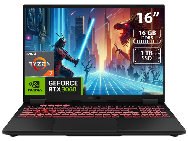 Laptop Gamer ASUS TUF Gaming A16: 
Procesador AMD Ryzen 7 260 (hasta 5.1 GHz), 
Memoria de 16GB DDR5, 
SSD de 1TB, 
Pantalla de 16