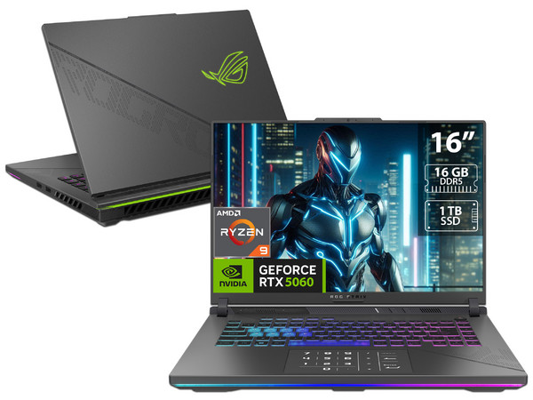 Laptop ASUS ROG Strix 16:
Procesador AMD Ryzen 9 8940HX  (hasta 5.3 Ghz),
Memoria de 16GB DDR5,
SSD de 1TB,
Pantalla de 16
