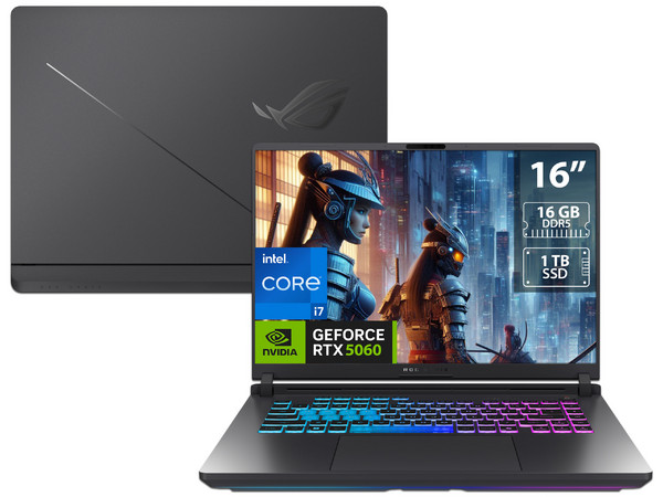 Laptop Gamer ASUS ROG Strix G16: 
Procesador Intel Core i7 14650HX (hasta 5.2 GHz), 
Memoria de 16GB DDR5, 
SSD de 1TB,
Pantalla de 16