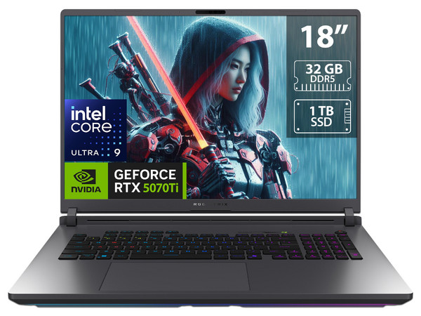Laptop ASUS ROG Strix G18:
Procesador Intel Core Ultra 9 275HX (hasta 5.4 Ghz),
Memoria de 32GB DDR5,
SSD de 1TB,
Pantalla de 18