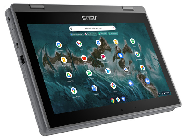 Laptop Asus Chromebook Flip CR1: 
Procesador Intel Celeron N4500 (hasta 2.8 GHz), 
Memoria de 8GB DDR4, 
eMMC de 64GB, 
Pantalla de 11.6