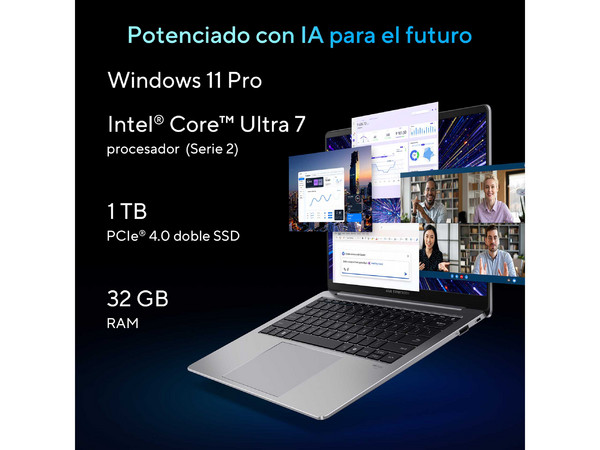 Laptop Asus ExpertBook P5 P5405: 
Procesador Intel Core Ultra 7 258V (Hasta 4.8 GHz), 
Memoria Ram de 32GB, 
SSD de 1TB, Pantalla de 14