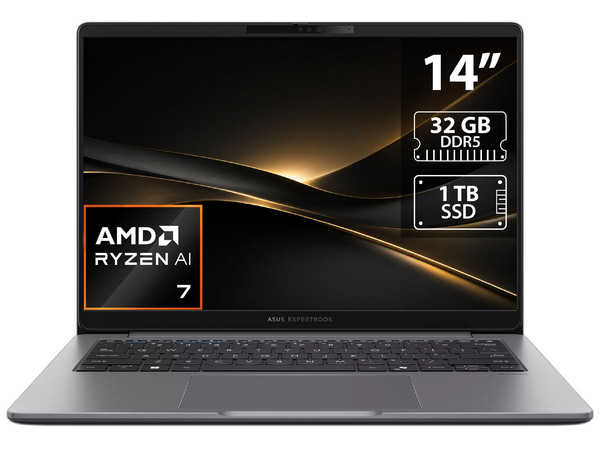 Laptop ASUS ExpertBook P3 PM3406CKA:
Procesador AMD Ryzen 7 AI 350 (hasta 5.0 GHz),
Memoria de 32GB DDR5,
SSD de 1TB,
Pantalla de 14