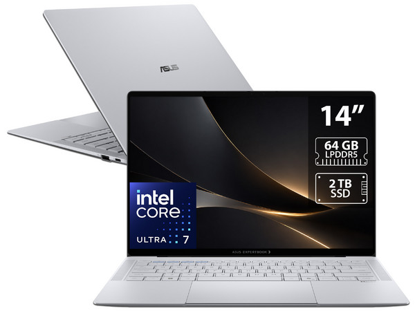 Laptop ASUS ExpertBook 14:
Procesador Intel Core Ultra 7 358H (hasta 4.8 Ghz),
Memoria de 64GB LPDDR5,
SSD de 2TB,
Pantalla de 14