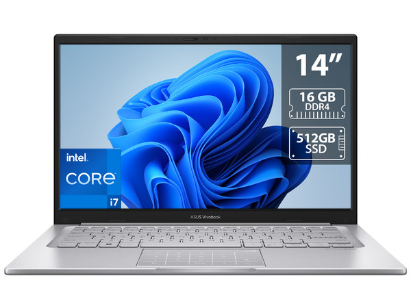 Laptop ASUS Vivobook X1404ZA:
Procesador Intel Core i7 1255U (hasta 4.7 GHz),
Memoria de 16GB DDR4,
SSD de 512GB,
Pantalla de 14