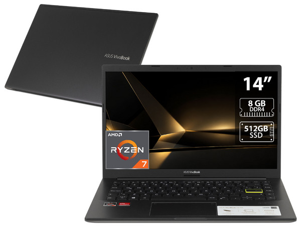 Laptop ASUS Vivobook 14:
Procesador AMD Ryzen 7 5700U (hasta 4.3 GHz),
Memoria de 8GB DDR4,
SSD de 512GB,
Pantalla de 14