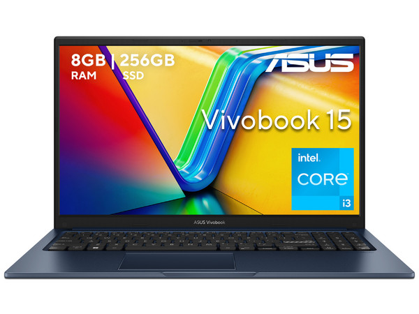 Laptop ASUS VivoBook 15:
Procesador Intel Core i3 1315U (hasta 4.5 GHz),
Memoria de 8GB DDR4,
SSD de 256GB,
Pantalla de 15.6