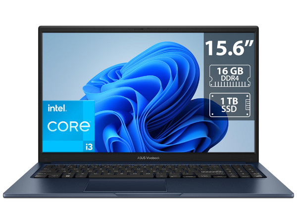 Laptop ASUS VivoBook: 
Procesador Intel Core i3 1315U (hasta 4.5 GHz), 
Memoria de 16GB DDR4, 
SSD de 1TB, 
Pantalla de 15.6