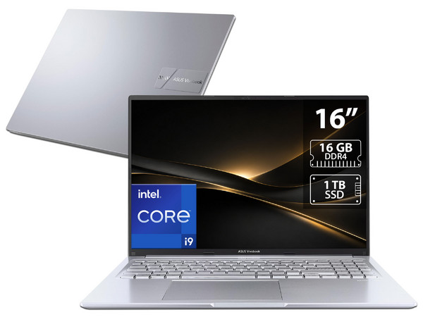 Laptop ASUS VivoBook 16: 
Procesador Intel Core i9 13900H (hasta 5.4 GHz), 
Memoria de 16GB DDR4, 
SSD de 1TB, 
Pantalla de 16