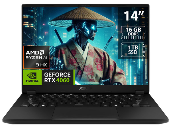 Laptop Gamer ASUS TUF Gaming A14:
Procesador AMD Ryzen AI 9 HX 370 (hasta 5.1 GHz), 
Memoria de 16GB DDR5,
SSD de 1TB,
Pantalla de 14
