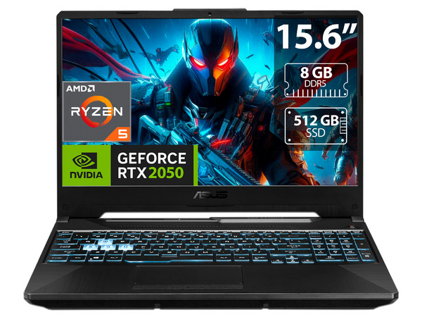 Laptop Gamer ASUS TUF Gaming A15:
Procesador AMD Ryzen 5 7535HS (hasta 4.55 GHz), 
Memoria de 8GB DDR5, 
SSD de 512GB,
Pantalla de 15.6