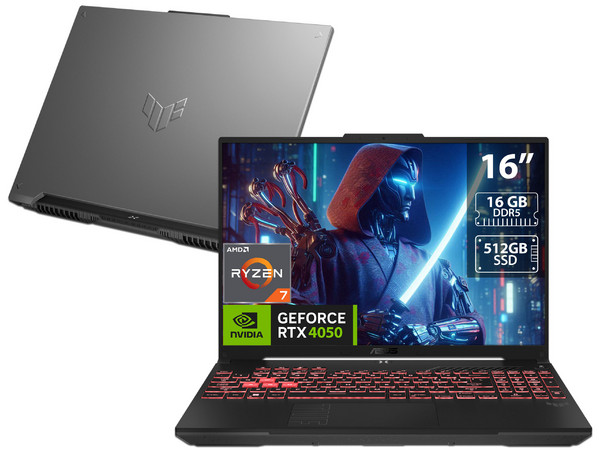 Laptop Gamer ASUS TUF A16: 
Procesador AMD Ryzen 7 170 (hasta 4.75 GHz), 
Memoria de 16GB DDR5, 
SSD de 512GB, 
Pantalla de 16