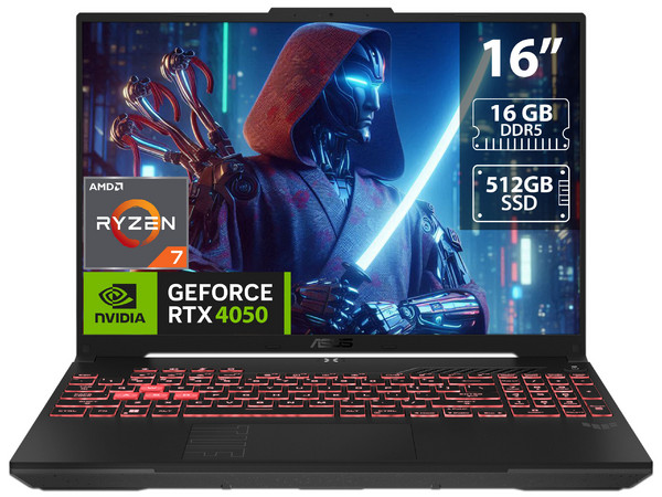 Laptop Gamer ASUS TUF A16: 
Procesador AMD Ryzen 7 170 (hasta 4.75 GHz), 
Memoria de 16GB DDR5, 
SSD de 512GB, 
Pantalla de 16