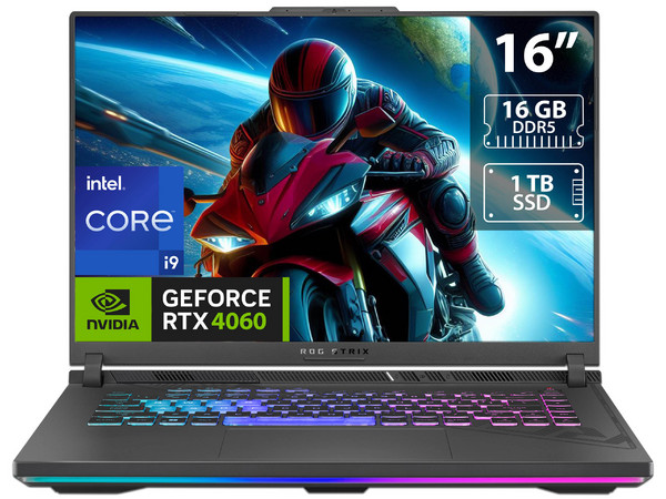 Laptop Gamer ASUS ROG Strix G16:
CPU Intel Core i9 13980HX (hasta 5.6 GHz),
Memoria 16GB DDR5,
SSD 1TB,
Pantalla de 16