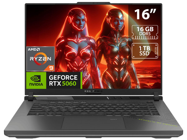 Laptop Gamer ASUS ROG Strix G16: 
Procesador AMD Ryzen 9 8940HX (hasta 5.3 GHz), 
Memoria de 16GB DDR5, 
SSD de 1TB, 
Pantalla de 16