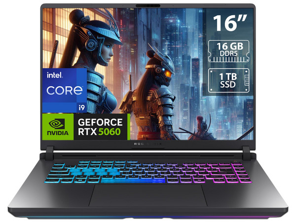 Laptop Gamer ASUS ROG Strix G16: 
Procesador Intel Core i9 14900HX (hasta 5.8 GHz),
Memoria de 16GB DDR5, 
SSD de 1TB, 
Pantalla de 16